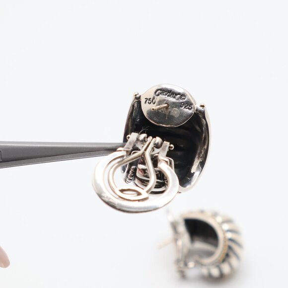 Vintage Sterling Silver Lagos Caviar 18K Gold Accent Omega Back Earrings - Picture 6 of 10